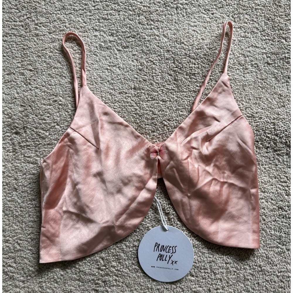 Princess‎ Polly Amalia Crop Top in a Light Pink Satin Material Size 2